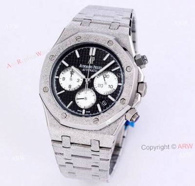 Audemars Piguet Royal Oak Frosted Gold Chronograph Watch 41mm Black Dial Stainless Steel Bracelet Replica 